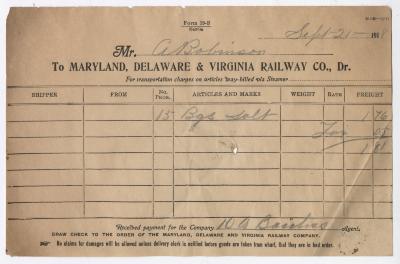Abraham Robinson shipping bill, 1918 September 21
