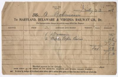 Abraham Robinson shipping bill, 1918 July 23