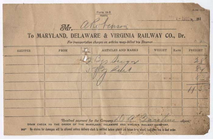 Abraham Robinson shipping bill, 1918 June 1