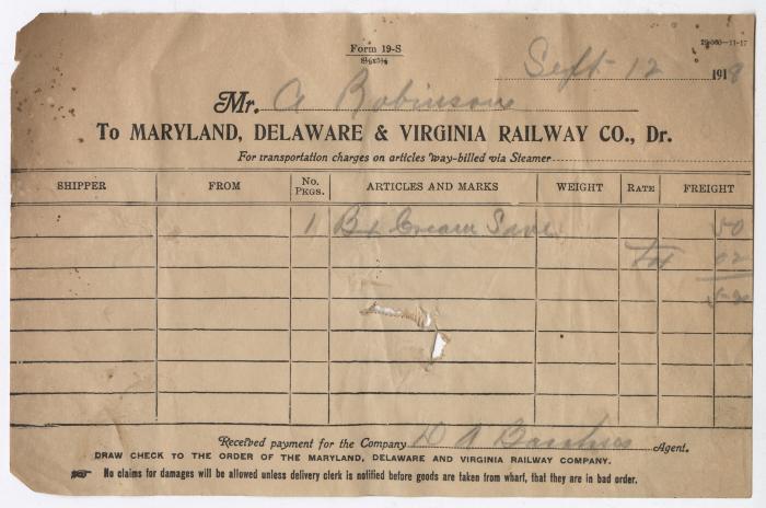 Abraham Robinson shipping bill, 1918 September 12