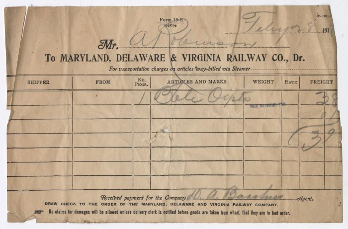 Abraham Robinson shipping bill, 1918 February 28