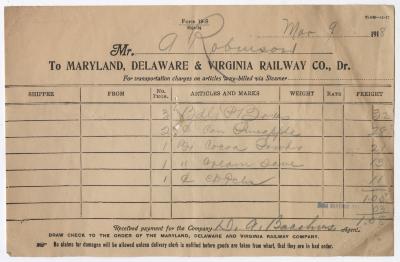 Abraham Robinson shipping bill, 1918 March 9