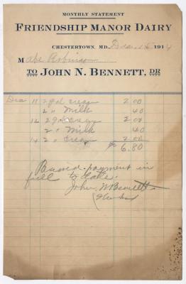 Friendship Manor Dairy monthly statement, 1914 December 15