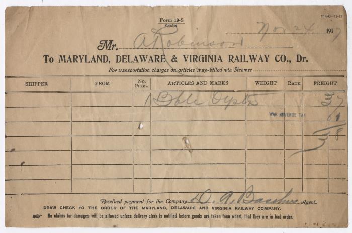 Abraham Robinson shipping bill, 1917 November 24