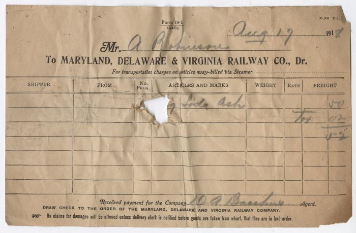 Abraham Robinson shipping bill, 1918 August 17