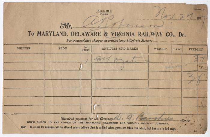 Abraham Robinson shipping bill, 1917 November 27