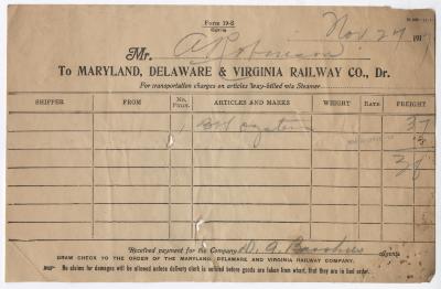 Abraham Robinson shipping bill, 1917 November 27