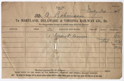 Abraham Robinson shipping bill, 1918 July 30