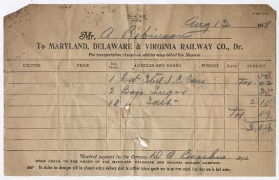 Abraham Robinson shipping bill, 1918 August 13