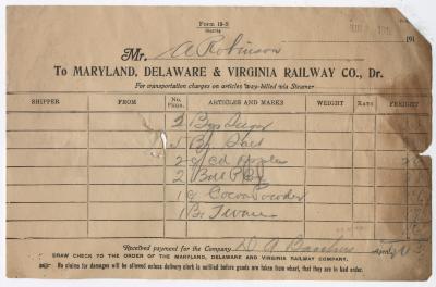 Abraham Robinson shipping bill, 1918 June 8
