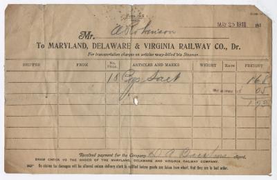 Abraham Robinson shipping bill, 1918 May 25