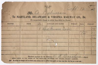 Abraham Robinson shipping bill, 1918 September 12