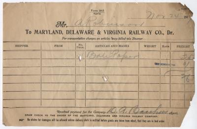 Abraham Robinson shipping bill, 1917 November 24