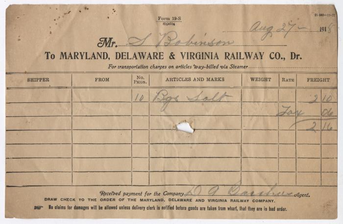 Abraham Robinson shipping bill, 1918 August 27