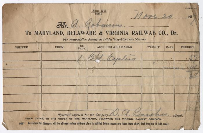 Abraham Robinson shipping bill, 1917 November 20