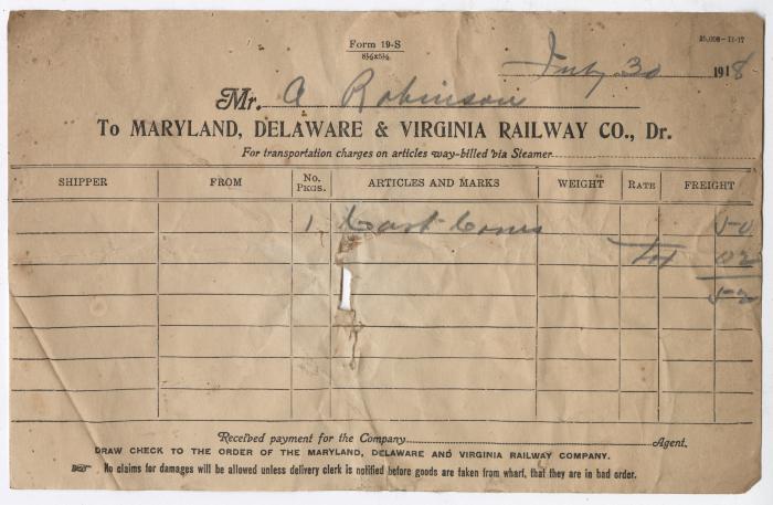 Abraham Robinson shipping bill, 1918 July 30