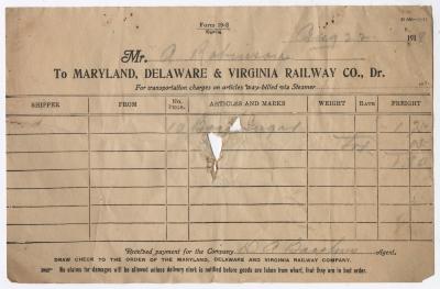 Abraham Robinson shipping bill, 1918 August 22