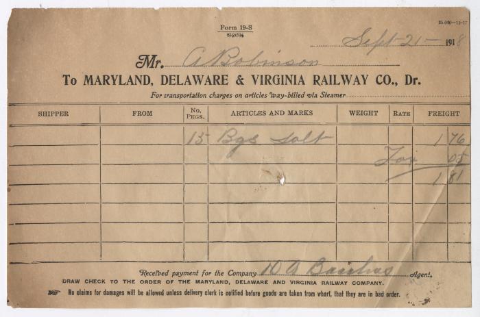 Abraham Robinson shipping bill, 1918 September 21