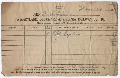 Abraham Robinson shipping bill, 1917 November 20