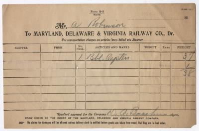 Abraham Robinson shipping bill, 1917 December 6