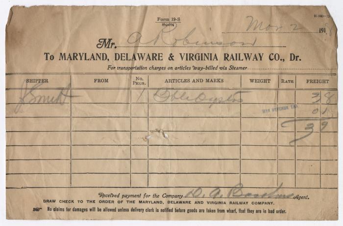 Abraham Robinson shipping bill, 1918 March 2 