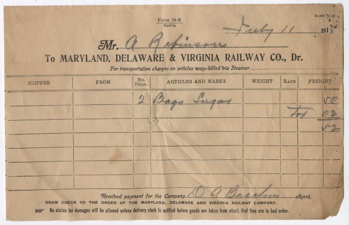 Abraham Robinson shipping bill, 1918 July 11