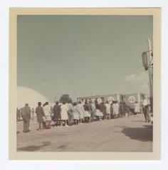 Employees lined up for food in VITA Foods parking lot