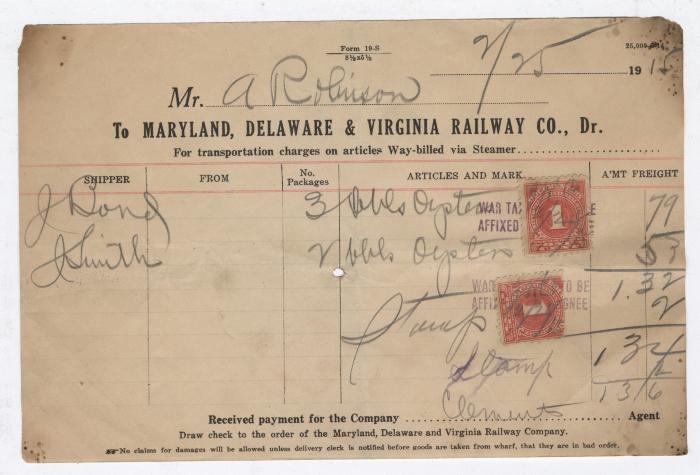Abraham Robinson shipping bill, 1915 February 25
