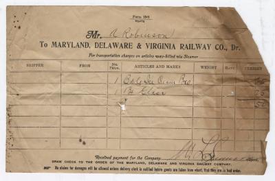 Abraham Robinson shipping bill, circa 1910
