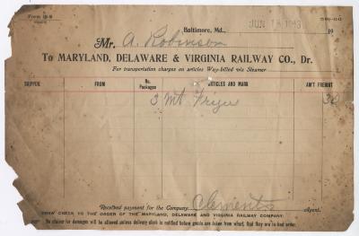 Abraham Robinson shipping bill, 1913 June 18
