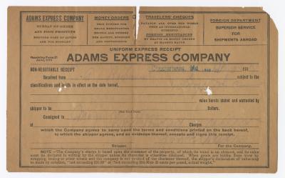 Adams Express receipt, 1917 August 5