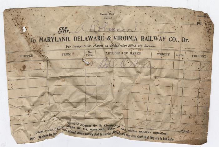 Abraham Robinson shipping bill, undated
