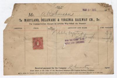 Abraham Robinson shipping bill, 1915 March 9
