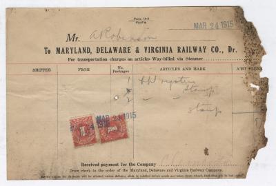 Abraham Robinson shipping bill, 1915 March 24