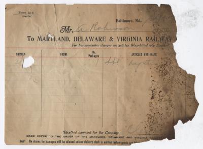 Abraham Robinson shipping bill, circa 1910 September