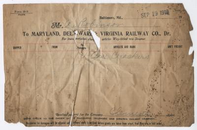 Abraham Robinson shipping bill, 1913 September 19