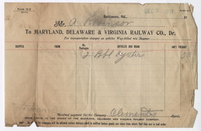 Abraham Robinson shipping bill, 1913 October 3