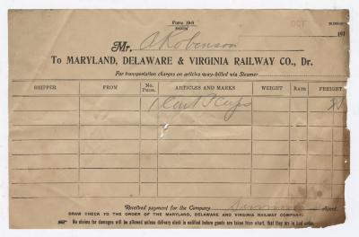 Abraham Robinson shipping bill, circa 1910 October 2