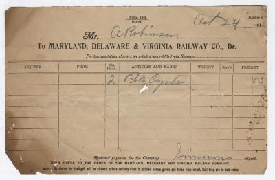 Abraham Robinson shipping bill, 1916 October 24