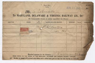Abraham Robinson shipping bill, 1916 April 20
