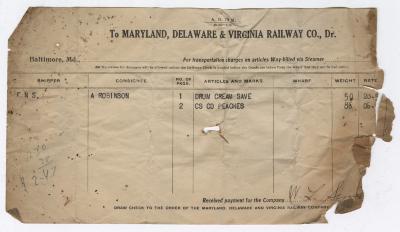 Abraham Robinson shipping bill, circa 1910