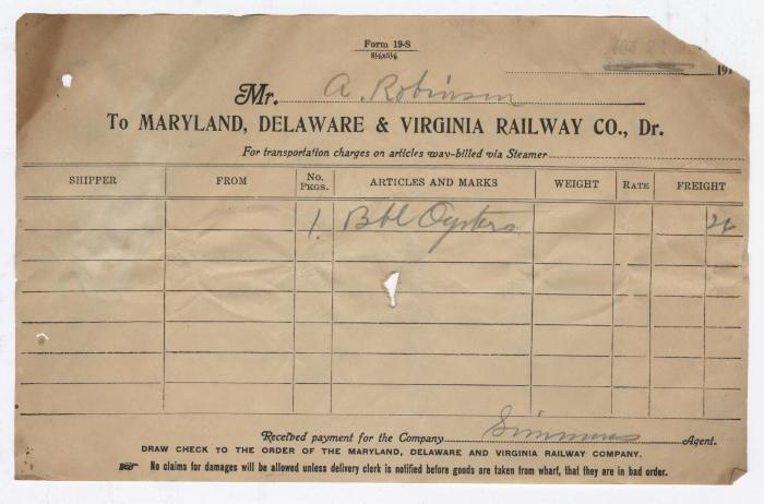 Abraham Robinson shipping bill, 1916 October 21