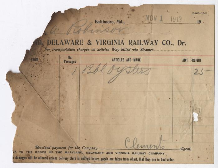 Abraham Robinson shipping bill, 1913 November 1