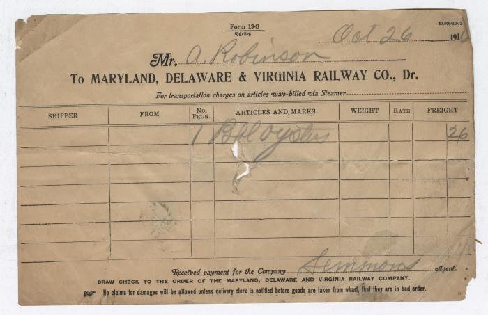 Abraham Robinson shipping bill, 1916 October 26