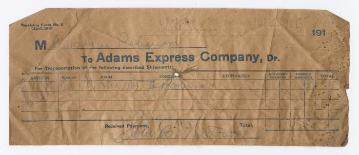 Adams Express receipt, 1915 July 18