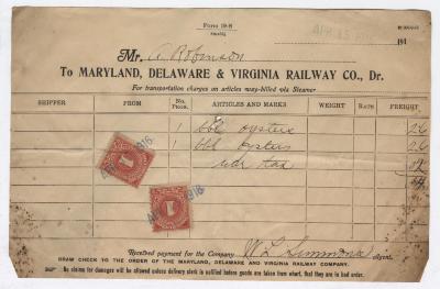 Abraham Robinson shipping bill, 1916 April 15