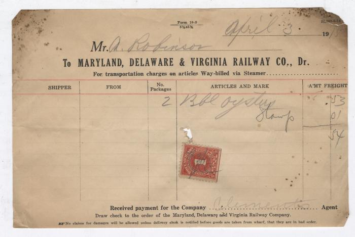 Abraham Robinson shipping bill, 1915 April 3