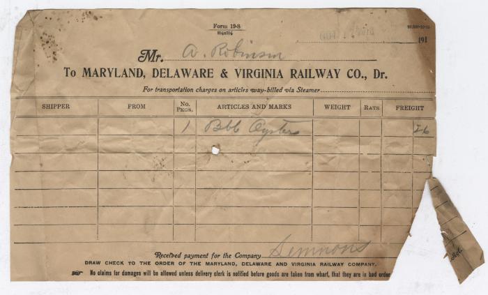 Abraham Robinson shipping bill, 1916 October 17