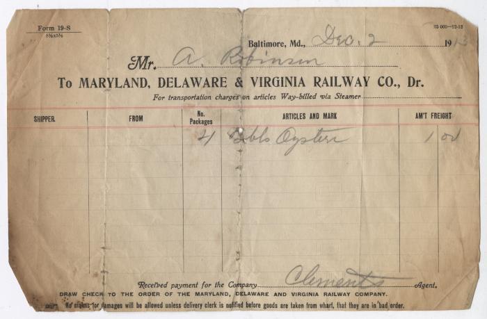 Abraham Robinson shipping bill, 1913 December 2