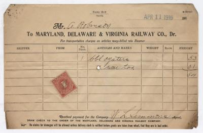 Abraham Robinson shipping bill, 1916 April 11
